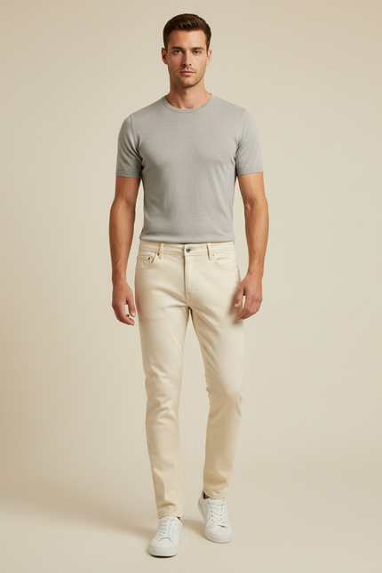 Pantalon Blanc Homme Slim Stretch Décontracté Crème - Beige Gabardine