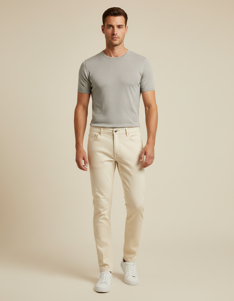 Pantalon Blanc Homme Slim Stretch Décontracté Crème - Beige Gabardine