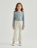 Pantalon Blanc Évasé Coton Nœuds Fille Confortable - Beige