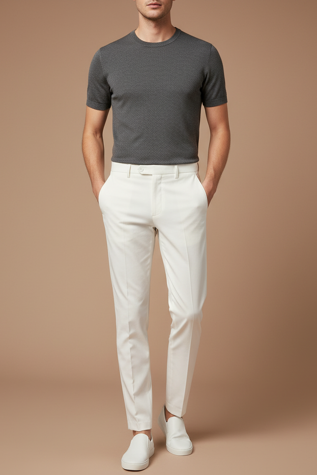 Pantalon Blanc Slim Fit Formel Décontracté Homme - Gabardine