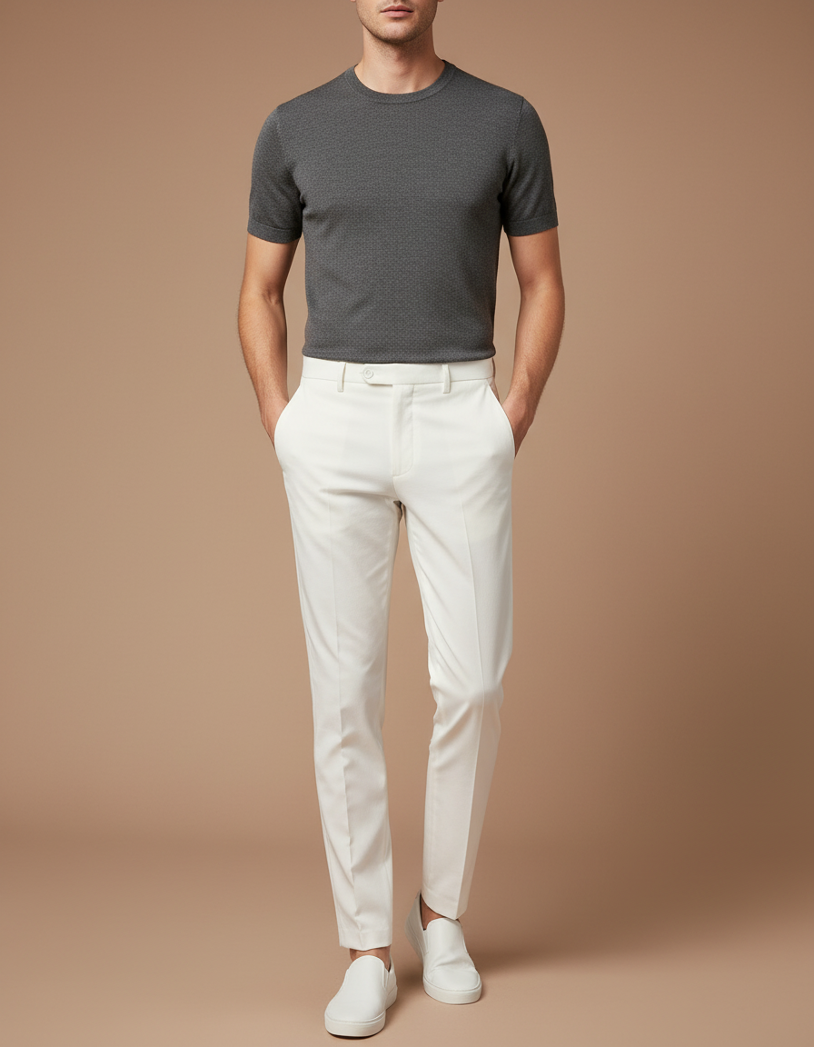 Pantalon Blanc Slim Fit Formel Décontracté Homme - Gabardine