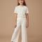 Pantalon Blanc Plissé Ample Confortable Fille Décontracté - Beige Maille