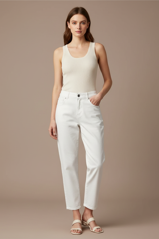Pantalon Blanc Jean Décontracté Taille Haute Femme