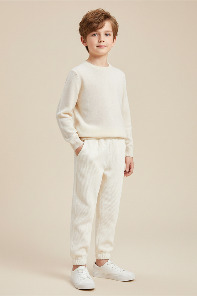 Pantalon Blanc Côtelé Décontracté Confortable Enfant - Cordé