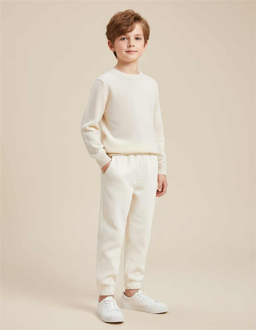 Pantalon Blanc Côtelé Décontracté Confortable Enfant - Cordé