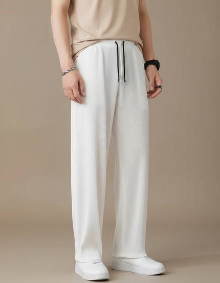 Pantalon Blanc Plissé Droit Ample Léger Homme - Polyester