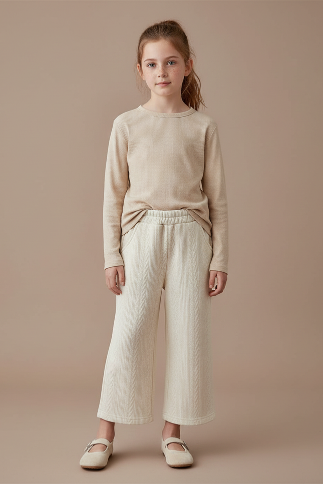 Pantalon Blanc Matelassé Ample Fille Hiver Chaud - Maille