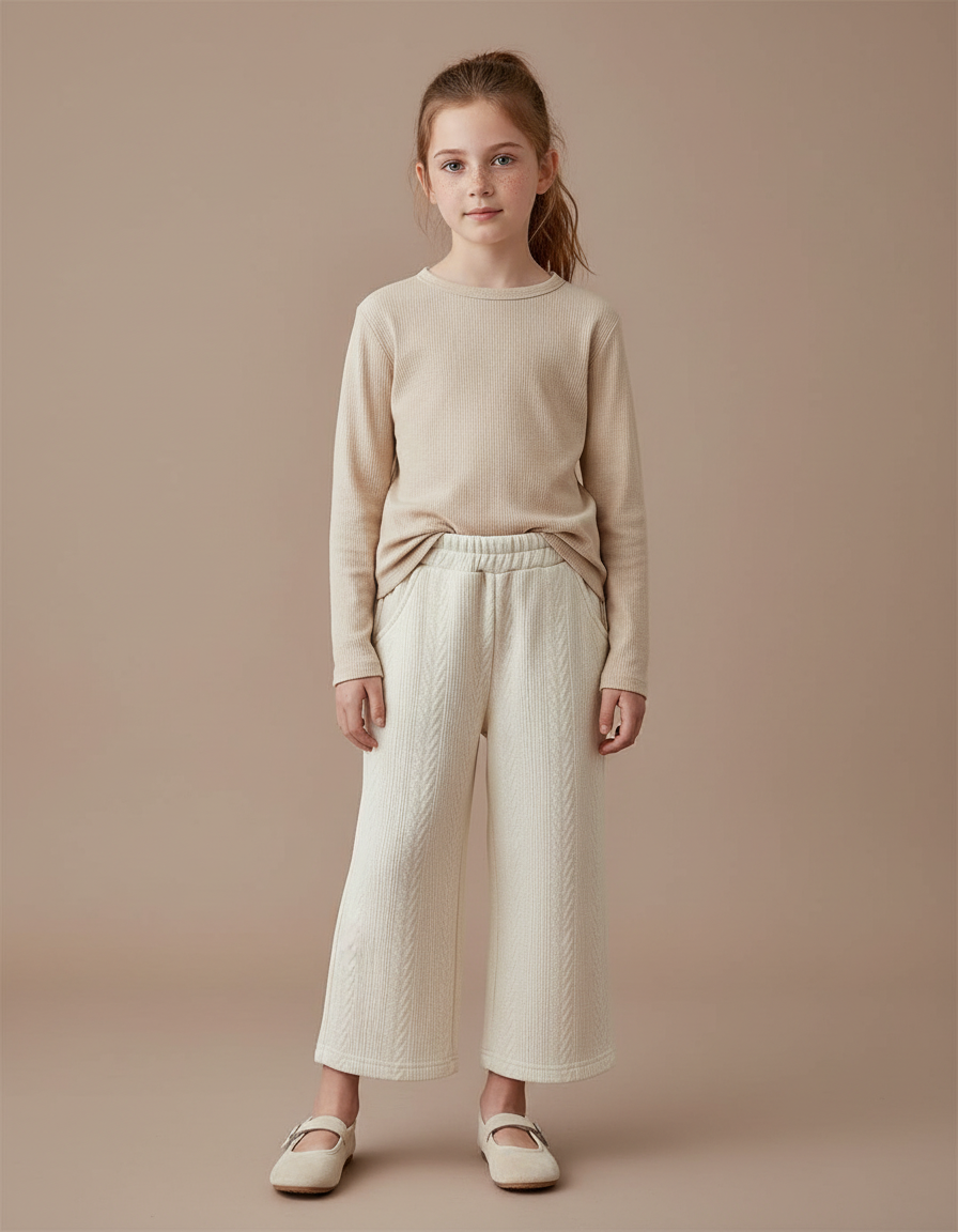 Pantalon Blanc Matelassé Ample Fille Hiver Chaud - Maille