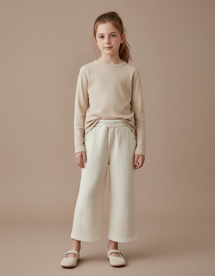 Pantalon Blanc Matelassé Ample Fille Hiver Chaud - Maille