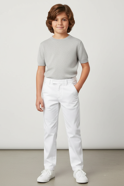 Pantalon Blanc Coton Ajusté Élégant Décontracté Garçon