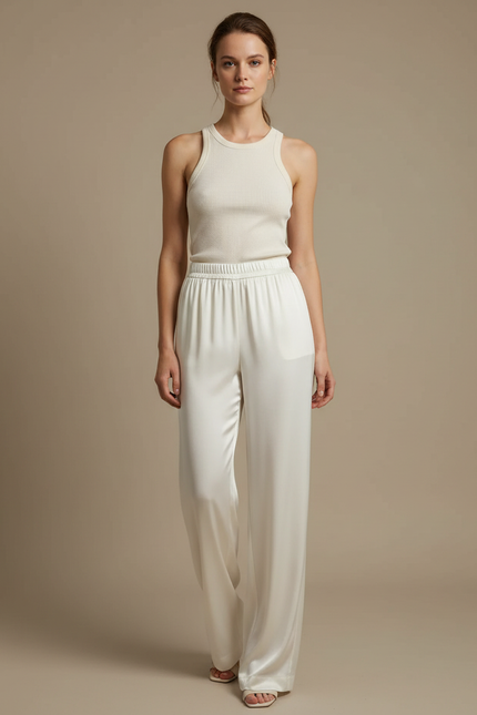 Pantalon Blanc Non Transparent - Satin