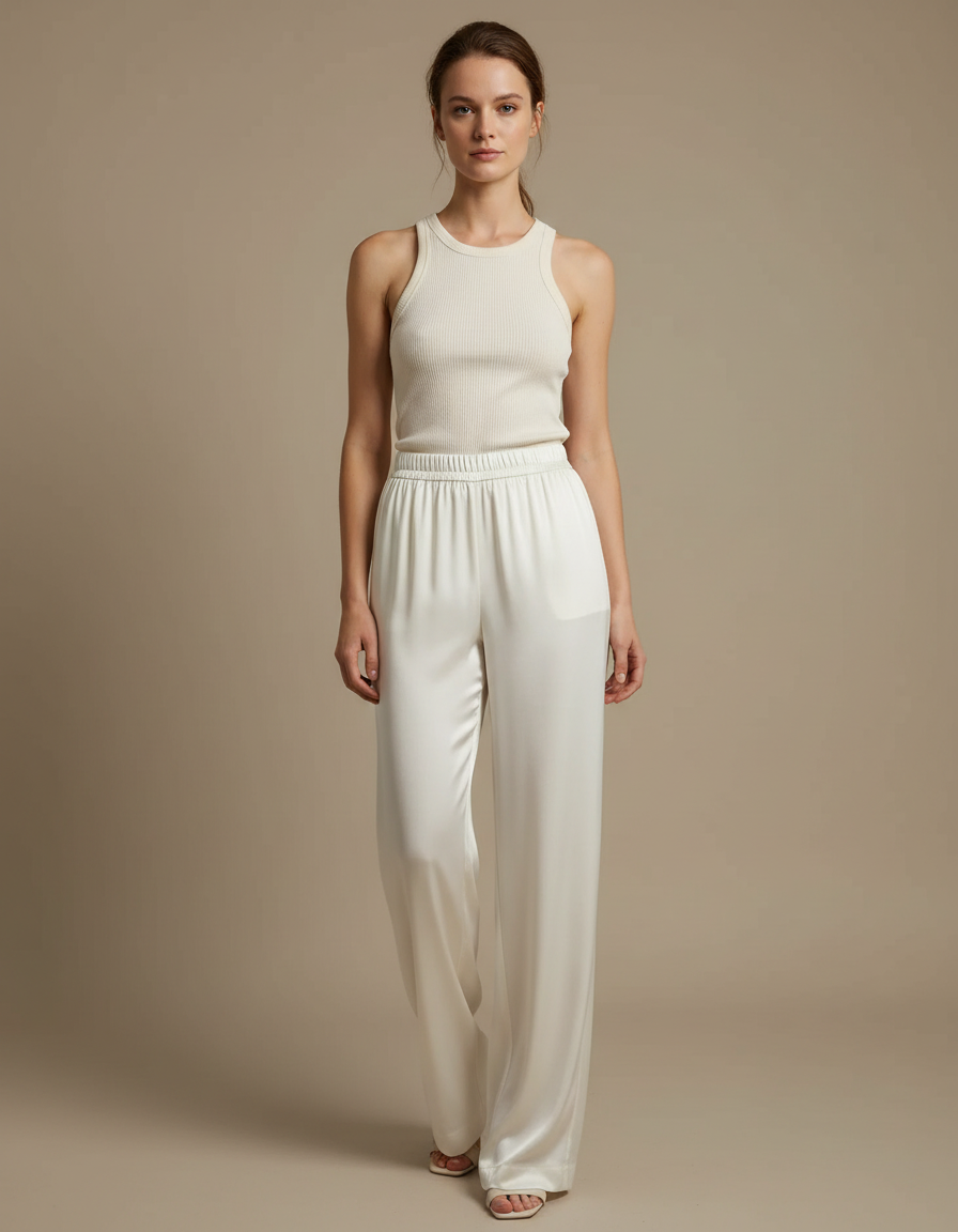 Pantalon Blanc Non Transparent - Satin