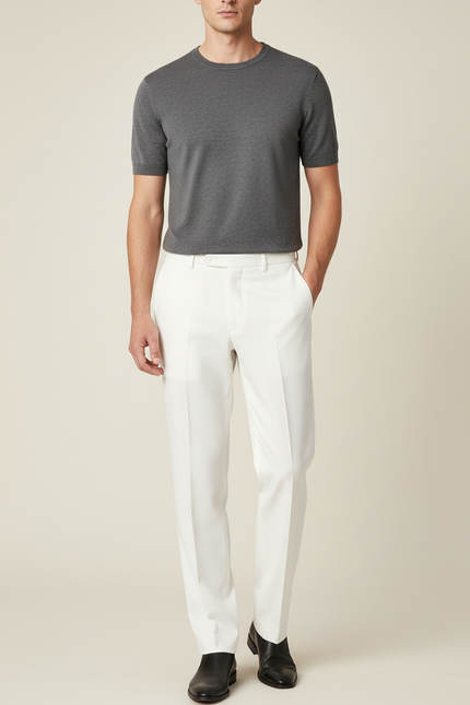 Pantalon Blanc Homme Droit Élégant Formel - Gabardine
