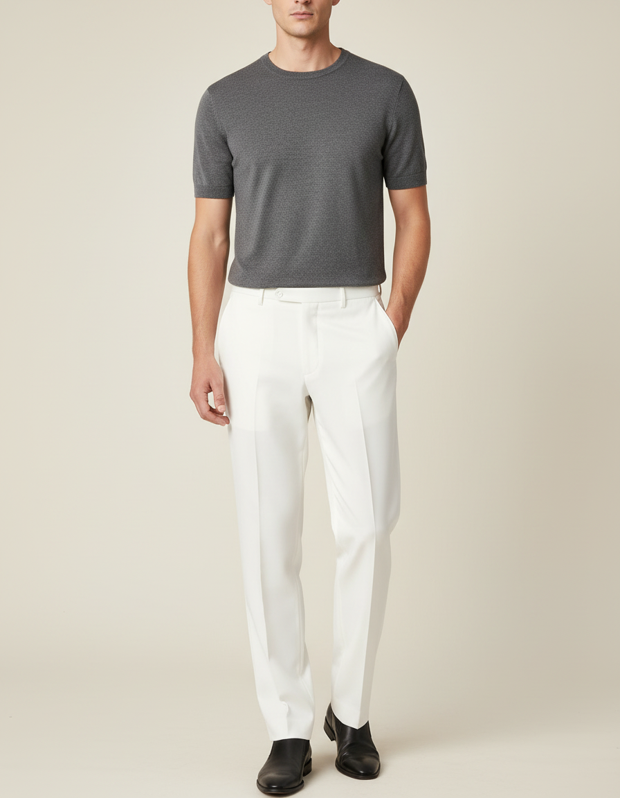 Pantalon Blanc Homme Droit Élégant Formel - Gabardine