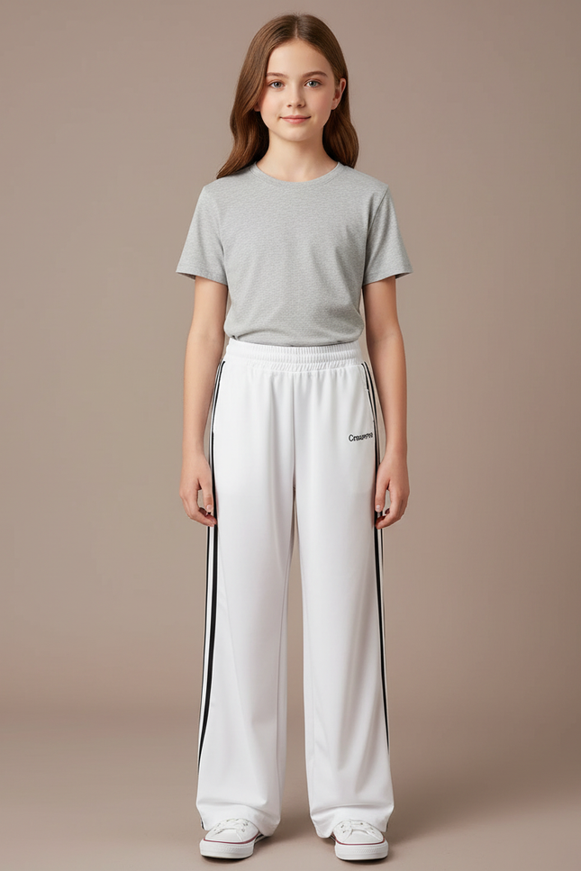 Pantalon Blanc Sport Adolescent Ample Décontracté Rayures - Polyester