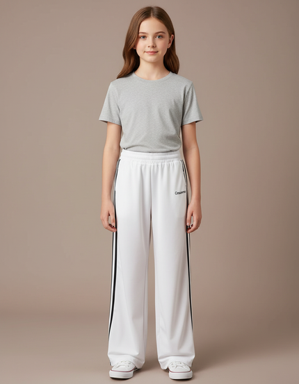 Pantalon Blanc Sport Adolescent Ample Décontracté Rayures - Polyester