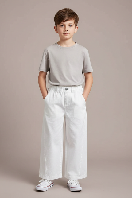 Pantalon Blanc Ample Décontracté Coton Enfant - Toile