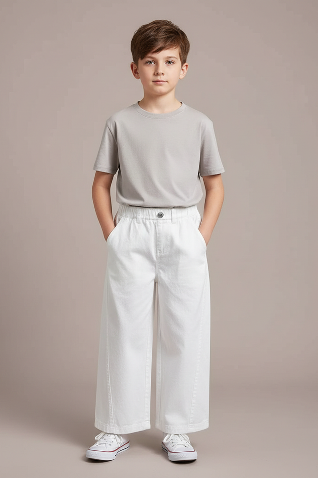 Pantalon Blanc Ample Décontracté Coton Enfant - Toile