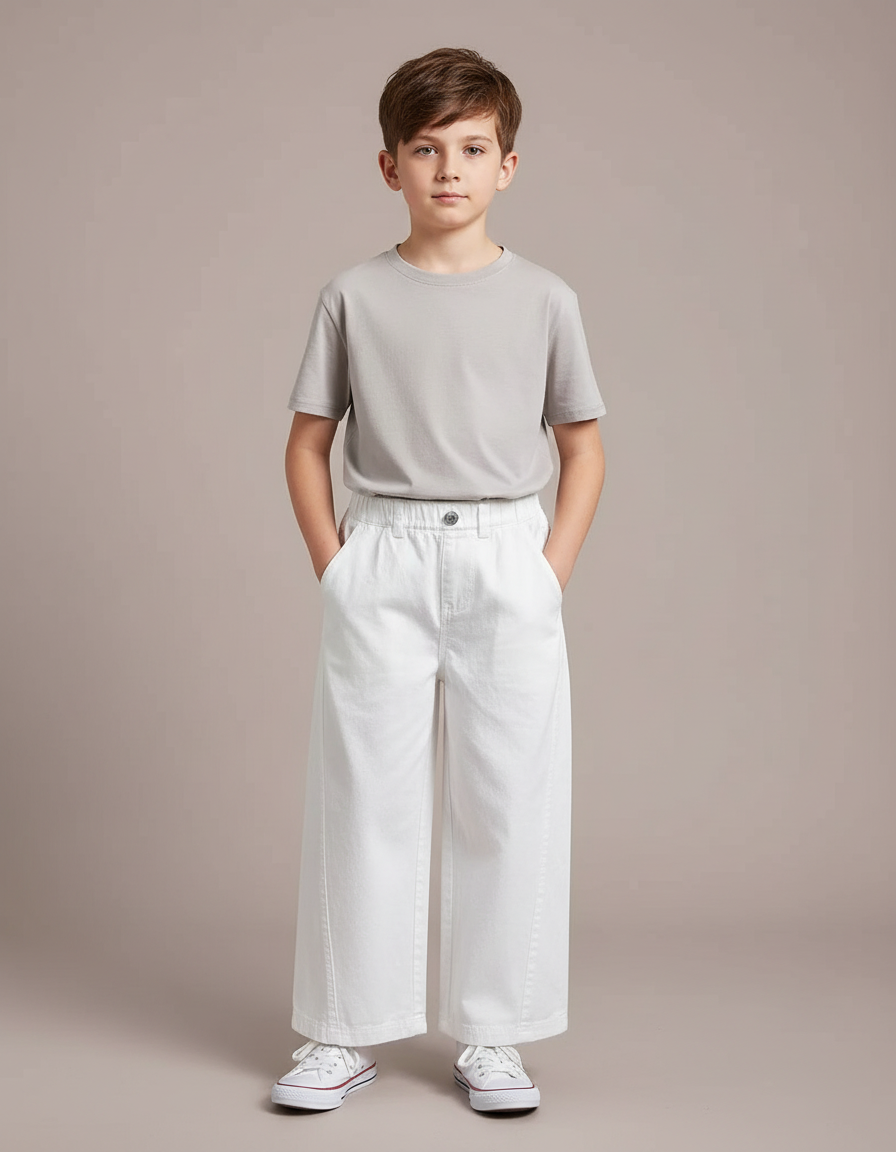 Pantalon Blanc Ample Décontracté Coton Enfant - Toile