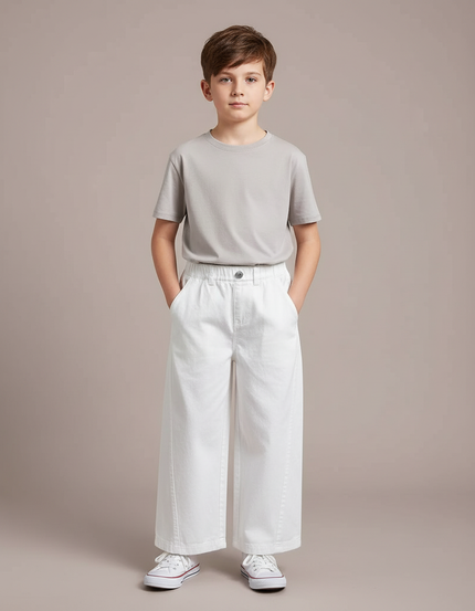 Pantalon Blanc Ample Décontracté Coton Enfant - Toile