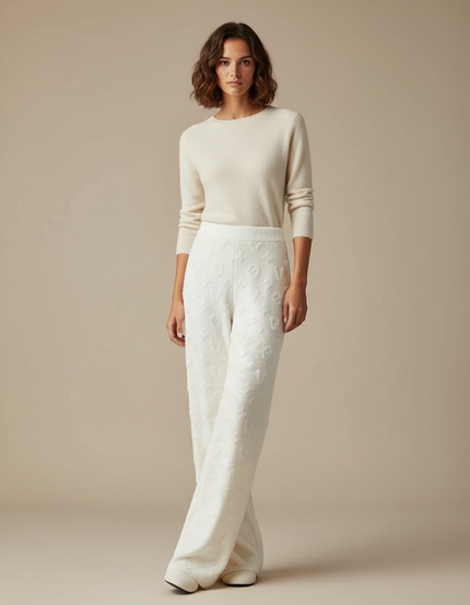 Pantalon Blanc Doux Tricoté Ample Confortable Motif - Maille
