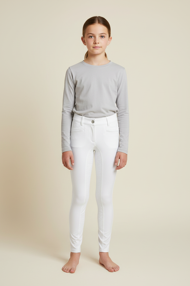 Pantalon Blanc Équestre Enfant Slim Stretch Confortable - Polyester