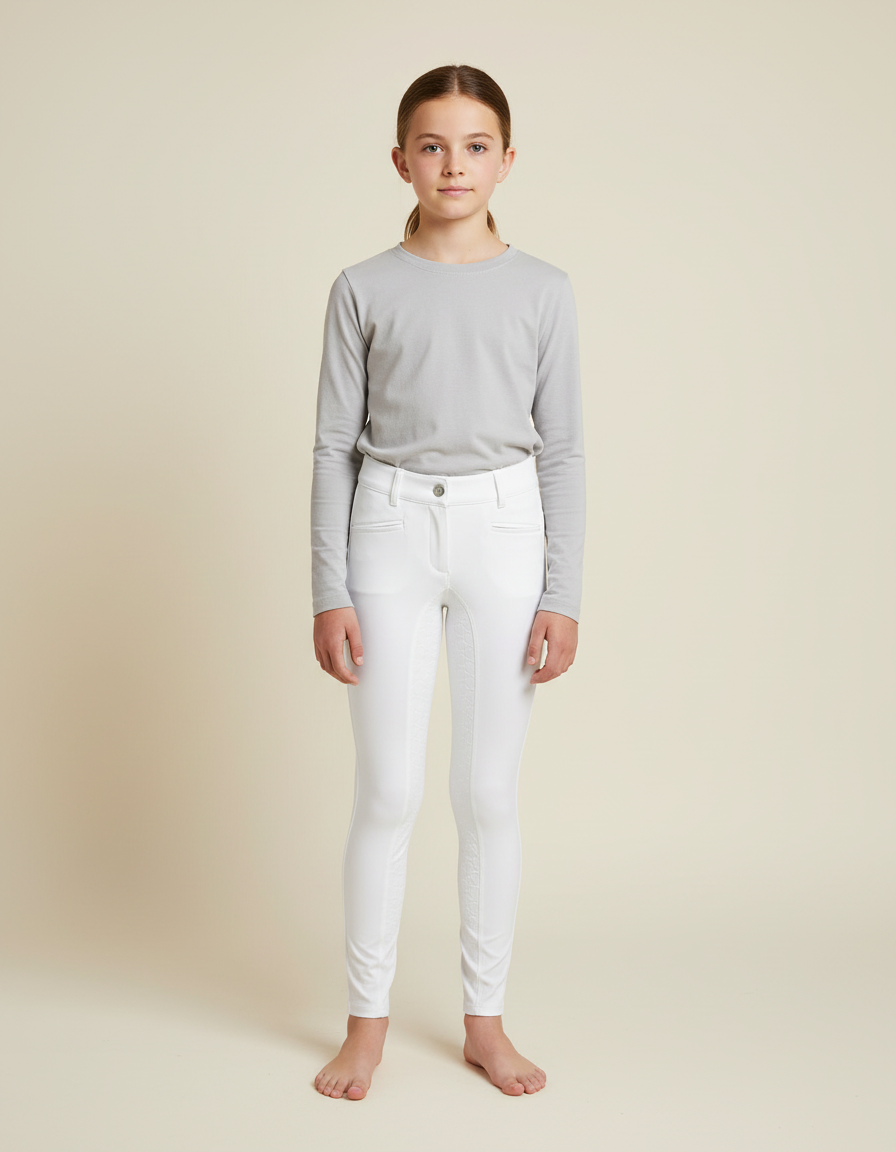 Pantalon Blanc Équestre Enfant Slim Stretch Confortable - Polyester