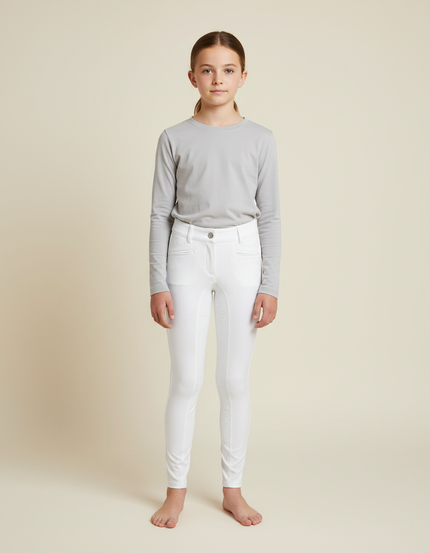 Pantalon Blanc Équestre Enfant Slim Stretch Confortable - Polyester