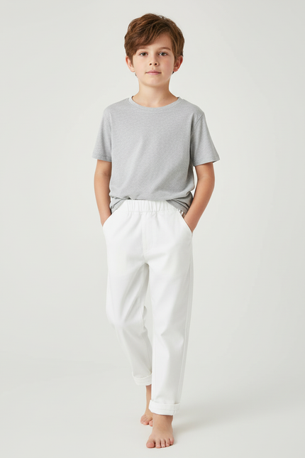 Pantalon Blanc Enfant Droit Décontracté Coton