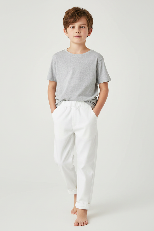Pantalon Blanc Enfant Droit Décontracté Coton