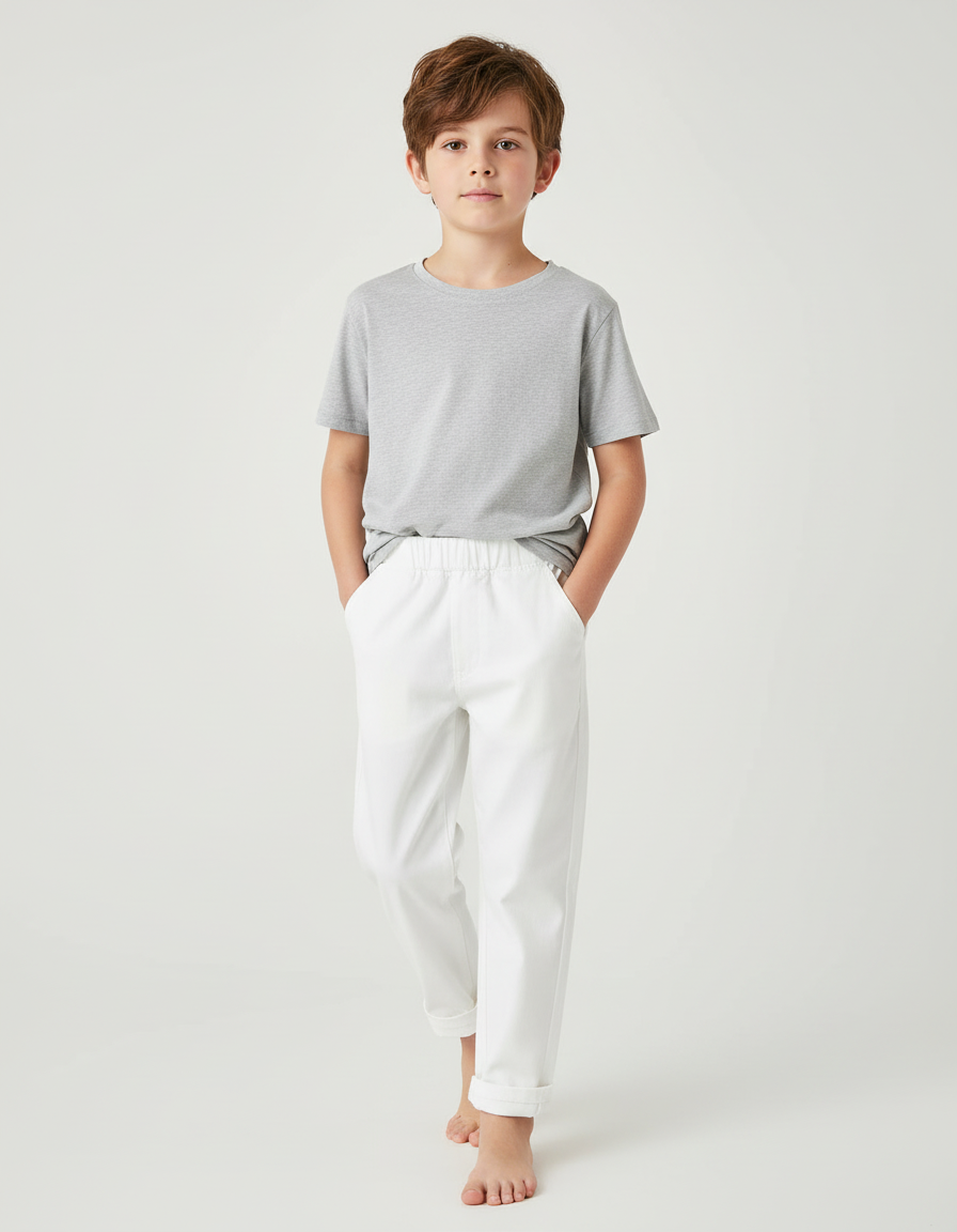Pantalon Blanc Enfant Droit Décontracté Coton