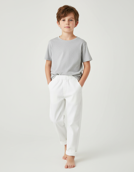 Pantalon Blanc Enfant Droit Décontracté Coton
