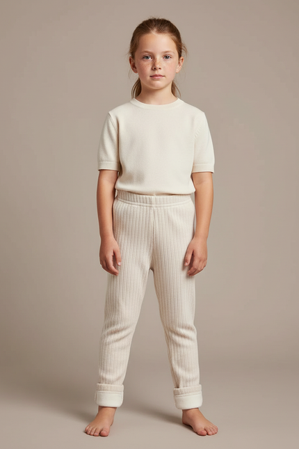 Pantalon Blanc Côtelé Doux Enfant Confortable - Beige Cordé