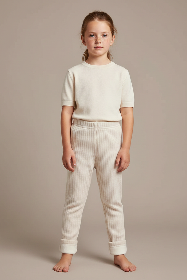 Pantalon Blanc Côtelé Doux Enfant Confortable - Beige Cordé