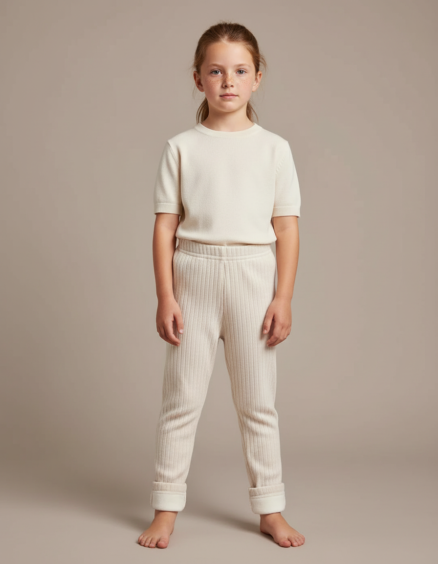 Pantalon Blanc Côtelé Doux Enfant Confortable - Beige Cordé