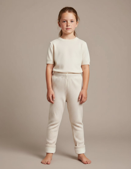 Pantalon Blanc Côtelé Doux Enfant Confortable - Beige Cordé