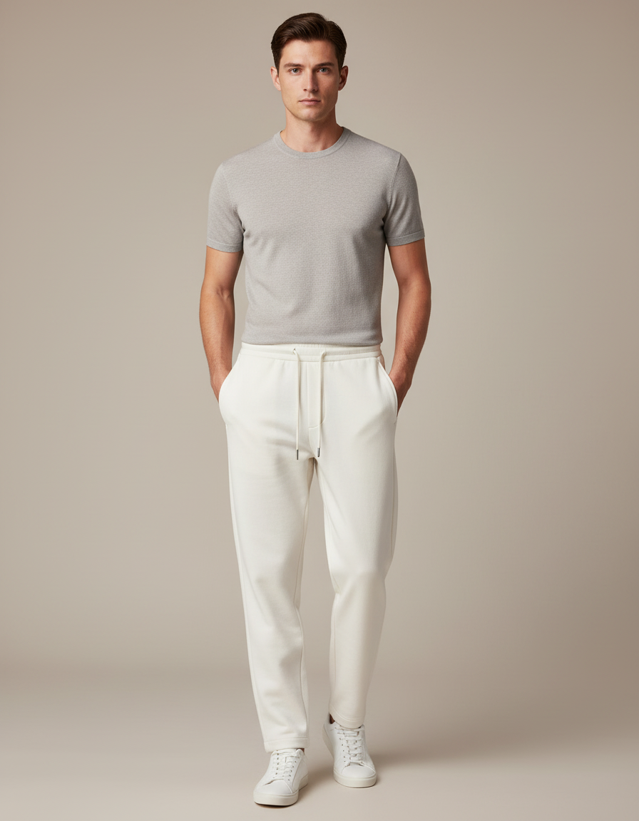 Pantalon Blanc Cordon Molletonné Confortable Décontracté Homme