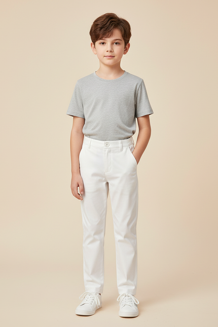 Pantalon Blanc Droit Coton Élégant Garçon
