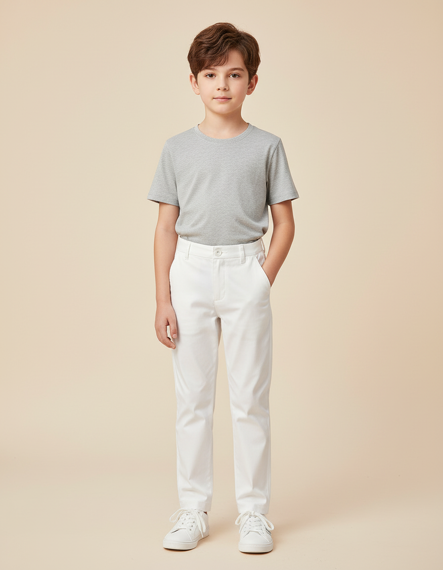 Pantalon Blanc Droit Coton Élégant Garçon