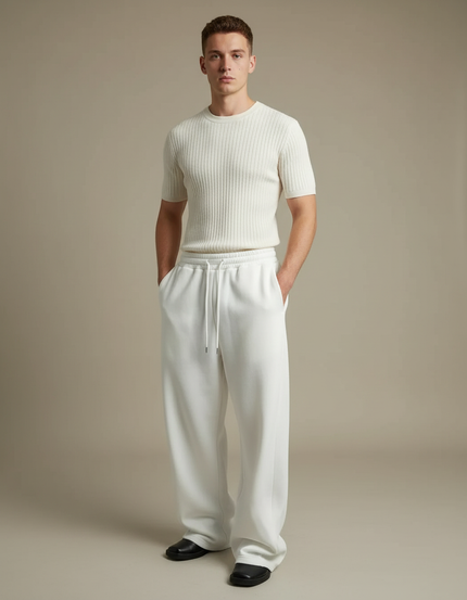 Pantalon Blanc Décontracté Large Cordon Homme Sport - Molleton