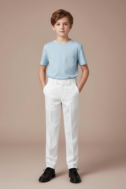 Pantalon Blanc Droit Élégant Garçon Cérémonie - Gabardine
