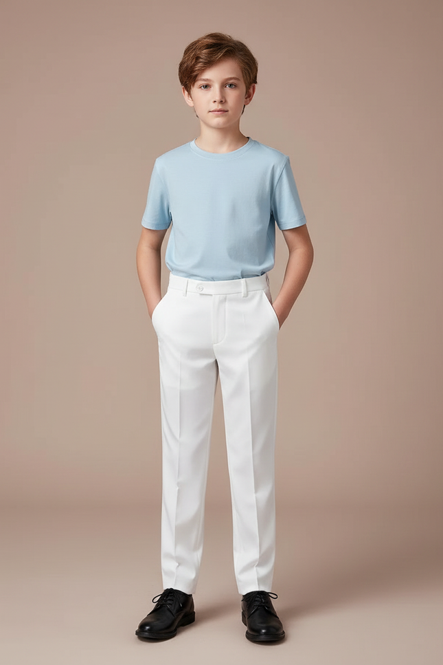 Pantalon Blanc Droit Élégant Garçon Cérémonie - Gabardine