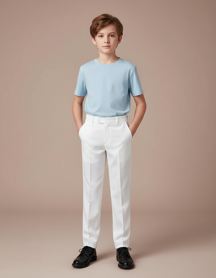 Pantalon Blanc Droit Élégant Garçon Cérémonie - Gabardine