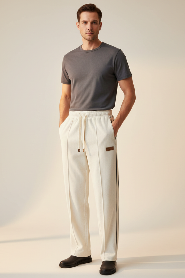 Pantalon Blanc Côtelé Droit Décontracté Homme - Cordé