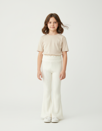 Pantalon Pattes D'éléphant Blanc - Maille