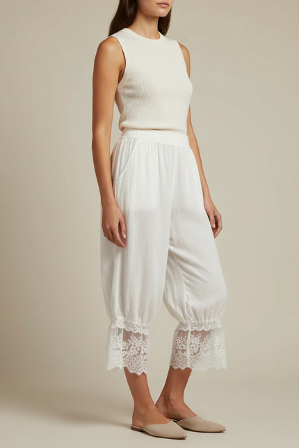Pantalon Bouffant Femme Blanc - Lin