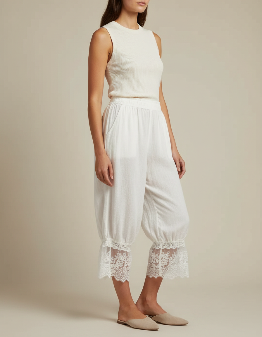 Pantalon Bouffant Femme Blanc - Lin