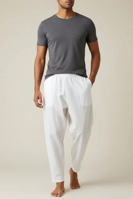 Pantalon En Lin Blanc Large Homme