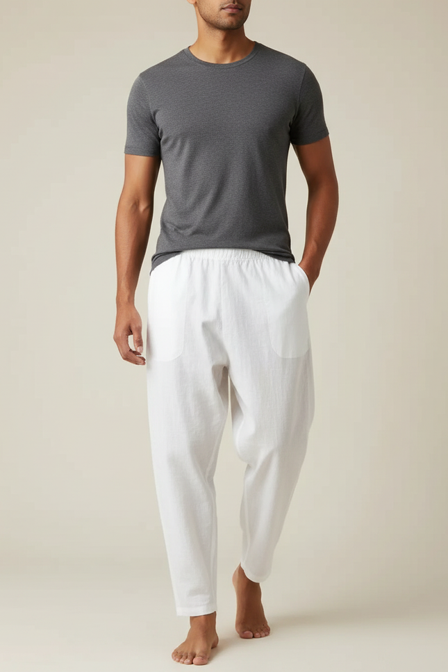 Pantalon En Lin Blanc Large Homme