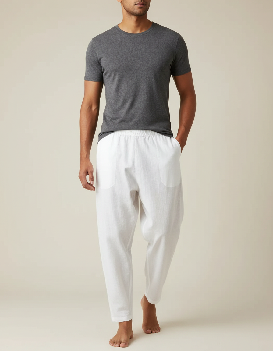 Pantalon En Lin Blanc Large Homme